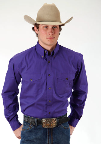 Roper Basics Mens Purple 100% Cotton Solid Poplin Btn L/S Shirt