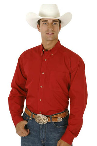 Roper Mens Red 100% Cotton L/S 1 Pkt Solid Poplin Button Western Shirt