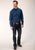 Roper Mens Solid Blue 100% Cotton Black Fill BD L/S 1 Pkt Shirt