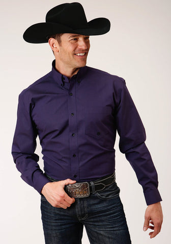 Roper Mens Purple 100% Cotton Black Fill BD L/S 1 Pkt Shirt