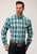 Roper Mens Teal 100% Cotton Ombre BD L/S Button Shirt