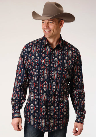 Roper Mens Black 100% Cotton Blanket Stripe L/S Shirt
