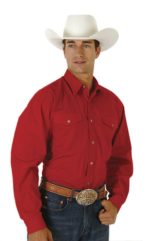 Roper Mens Red 100% Cotton L/S Tall Solid Poplin Long Tail Western Shirt