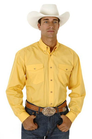 Roper Mens Yellow 100% Cotton L/S Tall Solid Poplin Long Tail Western Shirt