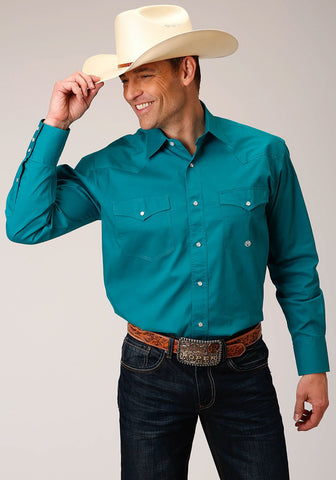 Roper Mens Turquoise 100% Cotton Poplin Stretch L/S Tall Shirt