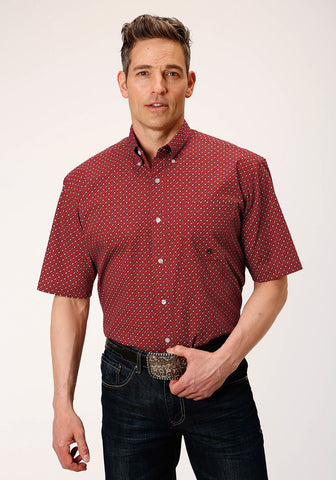 Roper Mens Red 100% Cotton Victorian Foulard BD S/S 1 Pocket Shirt