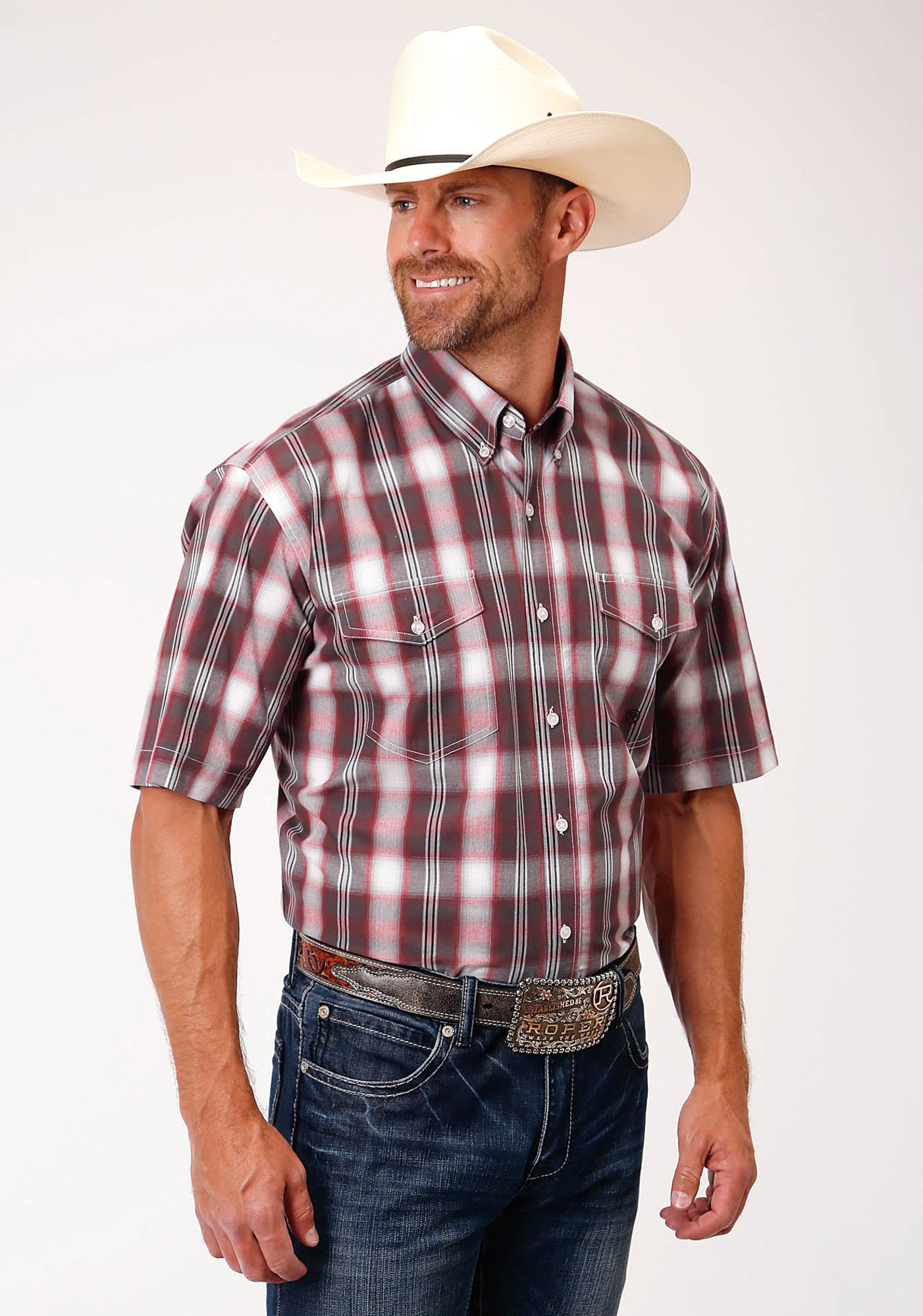Roper Mens Red 100% Cotton Barn Plaid BD S/S Shirt – The Western Company