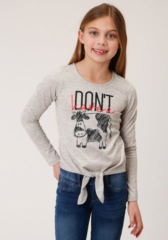 Roper Girls Kids Grey Poly/Rayon Don't Have A Cow L/S T-Shirt