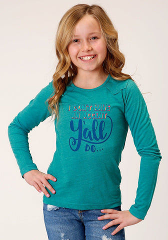 Roper Girls Kids Blue Poly/Rayon I Do Not Have An Accent L/S T-Shirt