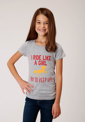 Roper Girls Heather Grey Poly/Rayon Ride Like A Girl S/S T-Shirt