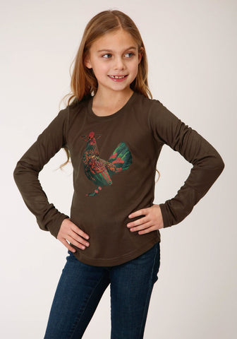 Roper Girls Brown Poly/Rayon Rooster L/S T-Shirt