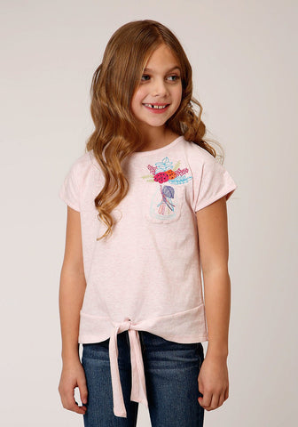 Roper Girls Pink 100% Cotton Milange Bead S/S T-Shirt