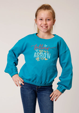 Roper Girls Kids Teal 100% Cotton Follow Your Arrow Sweatshirt