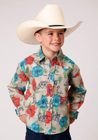 Roper Boys Multi-Color 100% Cotton Trail Ride Tropical L/S Shirt
