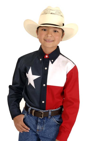Roper Boys Americana Navy 100% Cotton L/S Texas Flag Button Western Shirt