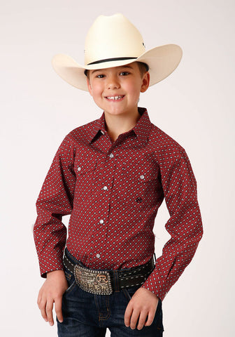 Roper Boys Kids Red 100% Cotton Victorian Foulard L/S Shirt