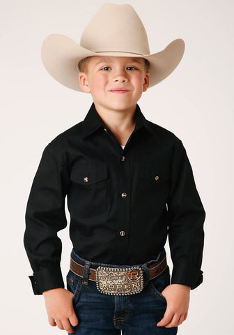 Roper Boys Kids Black 100% Cotton Snap L/S Western Shirt