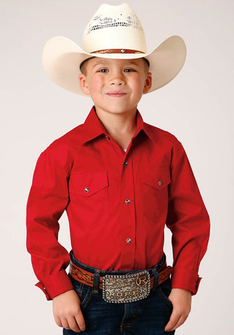 Roper Boys Kids Red 100% Cotton Snap L/S Western Shirt