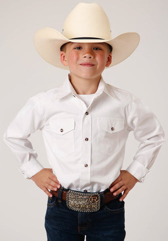 Roper Boys Kids White 100% Cotton Snap L/S Western Shirt