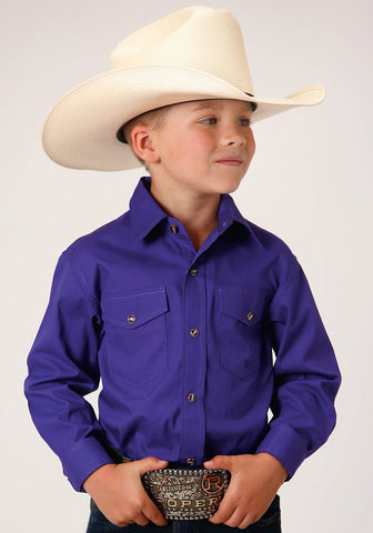 Roper Boys Kids Purple 100% Cotton Snap L/S Western Shirt