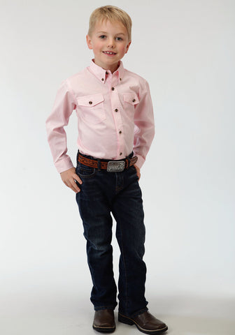 Roper Basics Boys Pink 100% Cotton Solid Poplin Btn L/S Shirt