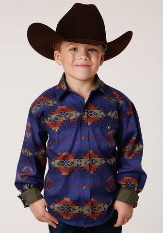 Roper Boys Kids Multi-Color 100% Cotton Night Aztec L/S Shirt