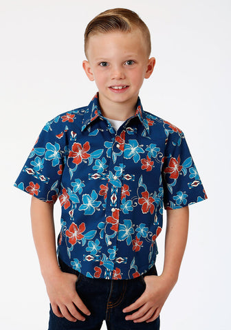 Roper Boys Kids Blue 100% Cotton New Tropical S/S Shirt