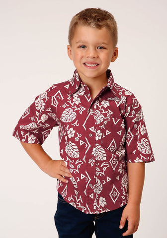 Roper Boys Kids Red 100% Cotton Tropics S/S Snap Shirt