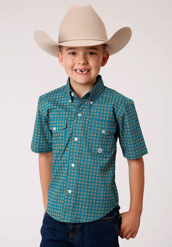 Roper Boys Teal 100% Cotton Foulard S/S Button Shirt