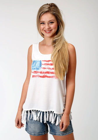Roper Womens White Cotton Blend Feather Flag Tank Top