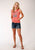 Roper Womens Coral Red Cotton Blend Crop Top S/L Hoodie