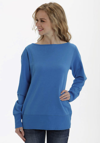 Ouray Womens Blue 100% Cotton USA L/S Raw Edge Sweatshirt