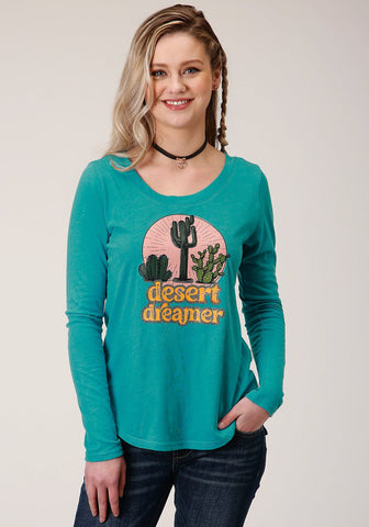 Roper Womens Turquoise Poly/Rayon Desert Dreamer L/S T-Shirt