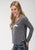 Roper Longhorn Womens Navy Cotton Blend French Terry L/S T-Shirt