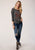 Roper Womens Grey 100% Cotton Floral Embroidery L/S T-Shirt