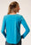 Roper Womens Turquoise 100% Cotton Slit Neck L/S Floral T-Shirt