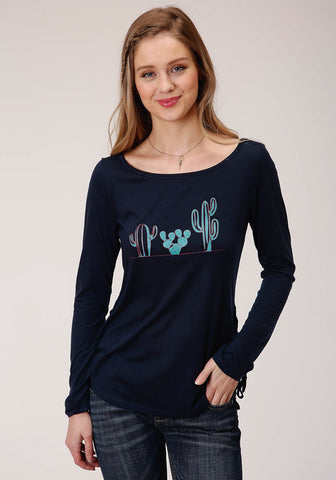 Roper Womens Navy Poly/Rayon Cactus L/S T-Shirt