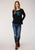 Roper Womens Black Poly/Rayon Turquoise Longhorn L/S T-Shirt