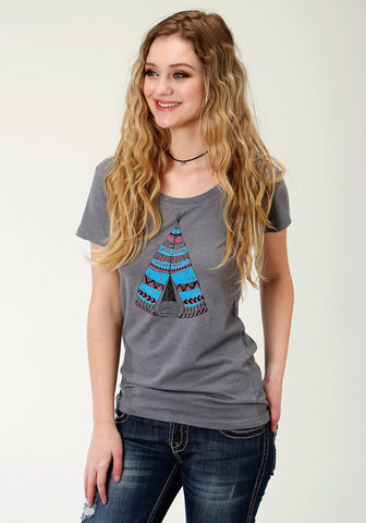 Roper Womens Charcoal Gray Cotton Blend Teepee S/S T-Shirt