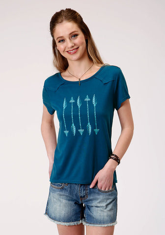 Roper Womens Navy Poly/Rayon Arrows Swing S/S T-Shirt