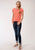 Roper Womens Coral Red Poly/Rayon Curved Yoke S/S T-Shirt