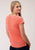 Roper Womens Coral Red Poly/Rayon Curved Yoke S/S T-Shirt