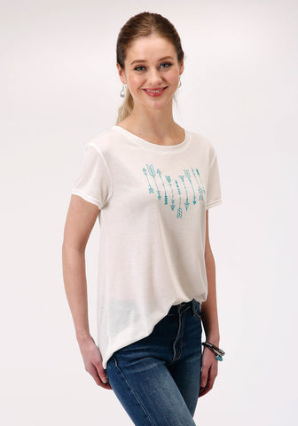 Roper Womens Cream Poly/Rayon Arrow Screenprint S/S T-Shirt
