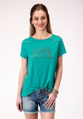 Roper Womens Turquoise Poly/Rayon Roping Cowboy S/S T-Shirt
