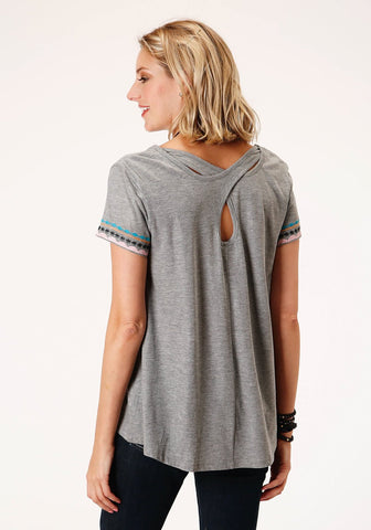 Roper Womens Grey 100% Cotton Geometric Embroidery S/S T-Shirt