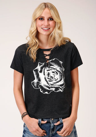 Roper Womens Charcoal Grey Poly/Rayon Rose S/S Shirt
