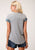 Roper Womens Heather Grey 100% Cotton Blue Geometric S/S T-Shirt