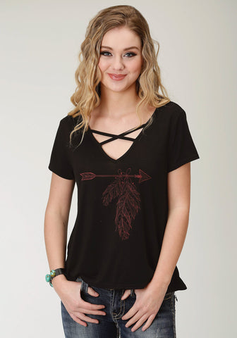 Roper Womens Black Poly/Rayon Arrow V-Neck S/S T-Shirt