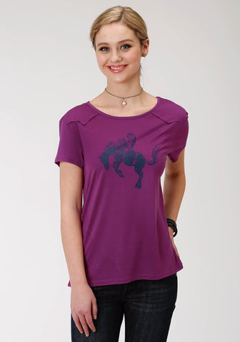 Roper Womens Purple Poly/Rayon Bronc Rider S/S Western T-Shirt