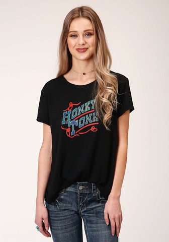 Roper Womens Black Poly/Rayon Honky Tonk S/S T-Shirt